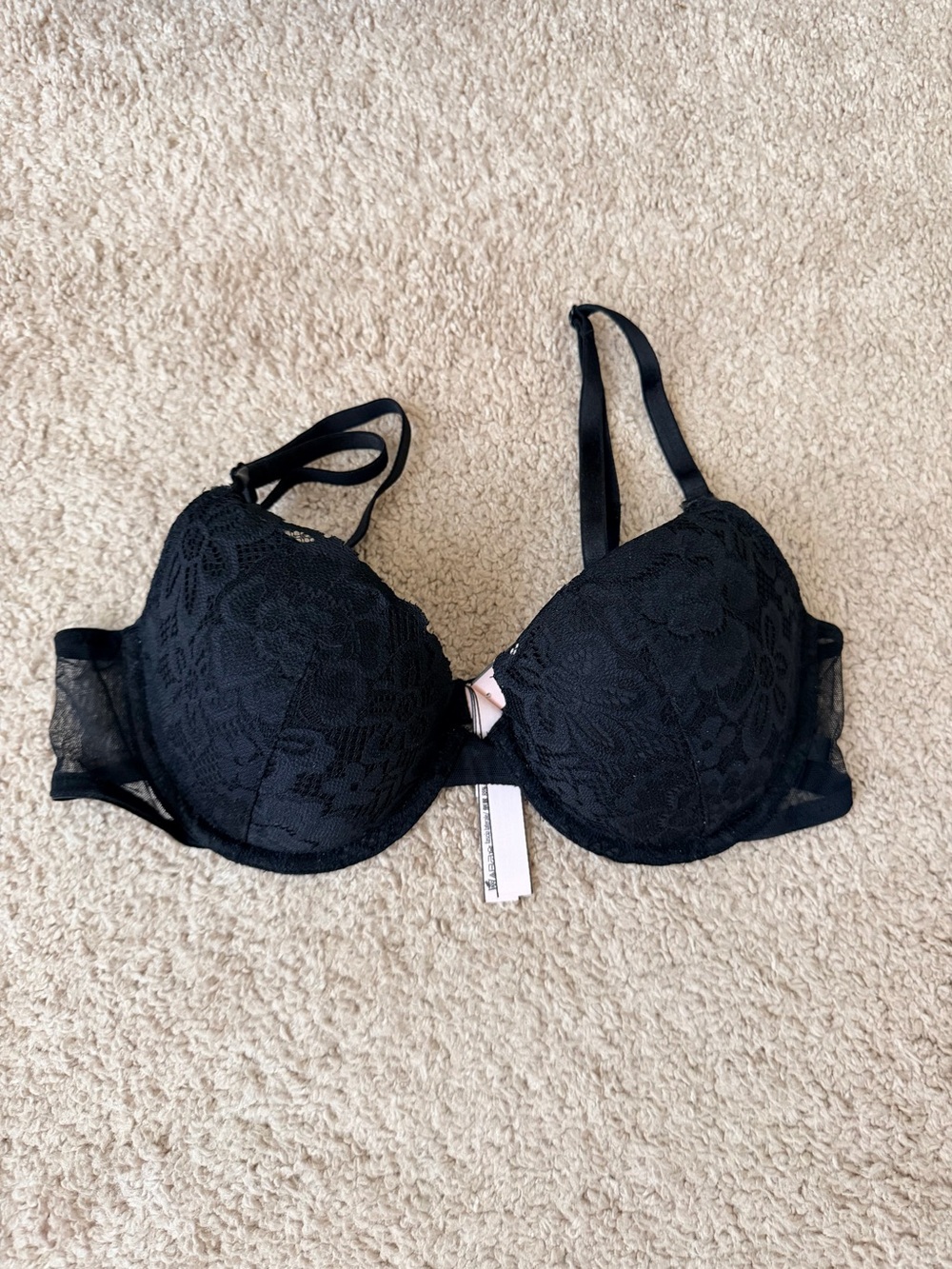 Victoria's Secret Black Lace Push-Up Bra with Center Bow